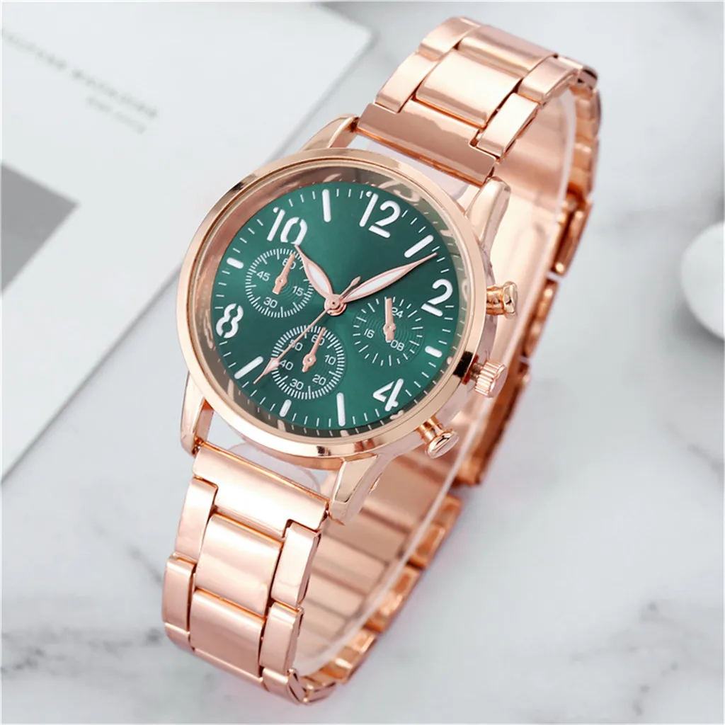 Женские светящиеся Часы кварцевые цвета розового золота с браслетом из