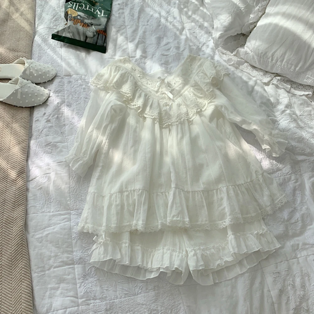 Пижамный комплект Женский в ретро стиле Милая роскошная кружевная Пижама