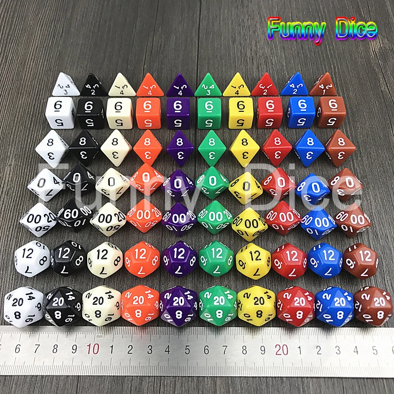 Веселые кости непрозрачные 7 шт./пакет многогранные многоцветные d4 d6 d8 d10 d12 d20