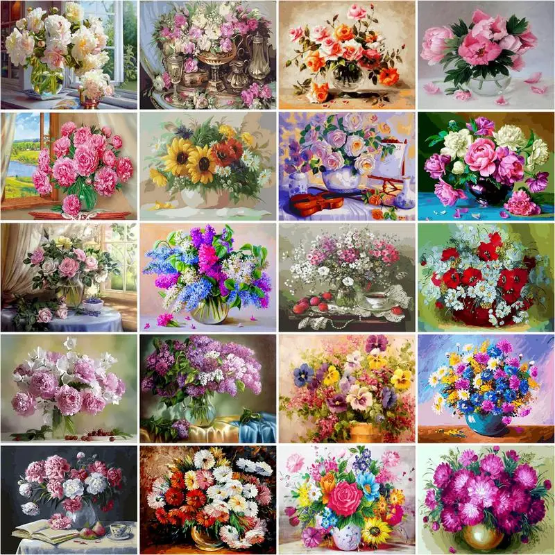 

SDOYUNO 40x50cm Oil Painting By Numbers Flowers Pictures Paint By Number Canvas Vase Kits Painting For Living Room Home Decor