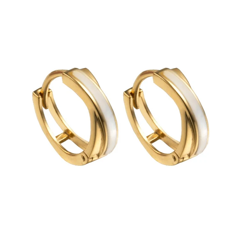 

2021 Classic Stainless Gold Color Ear Buckle ,Women Trendy Vintage French Shell Cross Small Hoop Earrings Jewelry Accessories