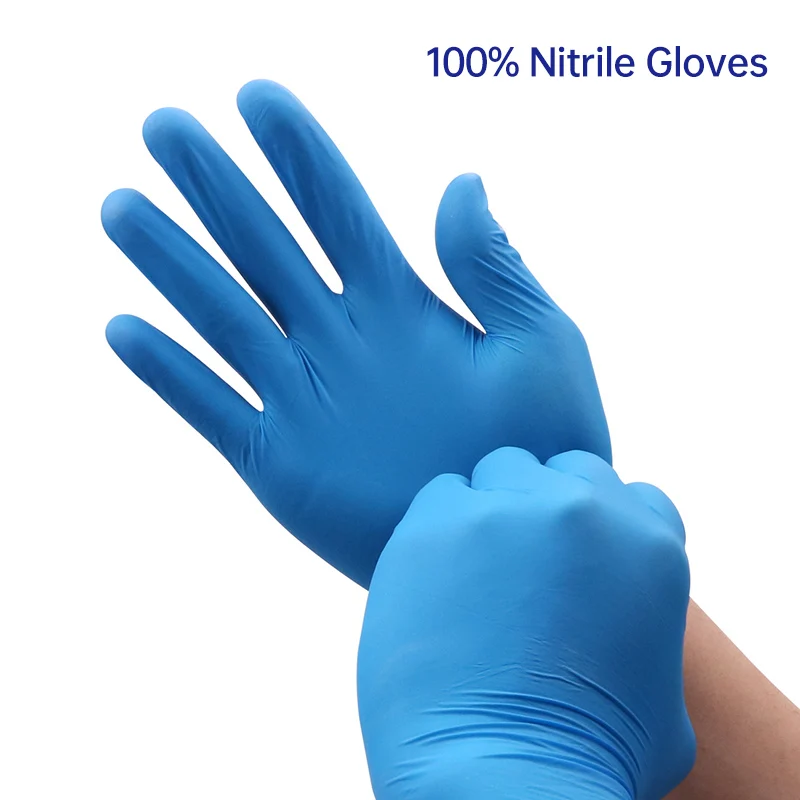 Nitrile Gloves 100pcs Black&Blue Food Grade Waterproof House Industrial Kitchen Garden Use Disposable Work 100% Nitrile Gloves