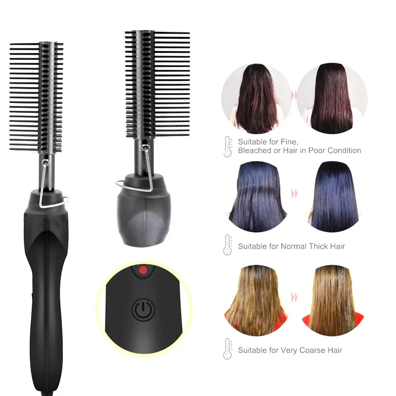 

Electric Hot Comb Curling Brush Hair Straighter And Scalp Massage 2 In 1 Portable Anti-Scald Comb Triangle Comb Head With Gift
