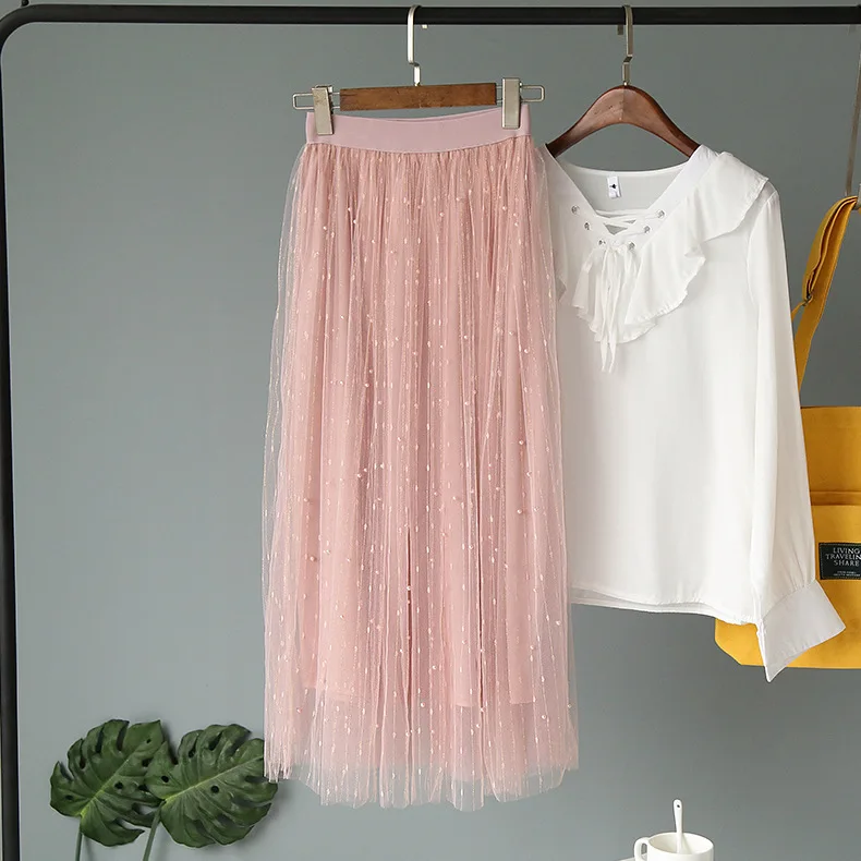 2020 новая весенне летняя одежда для женщин газовая юбка с двойными бусинами милая