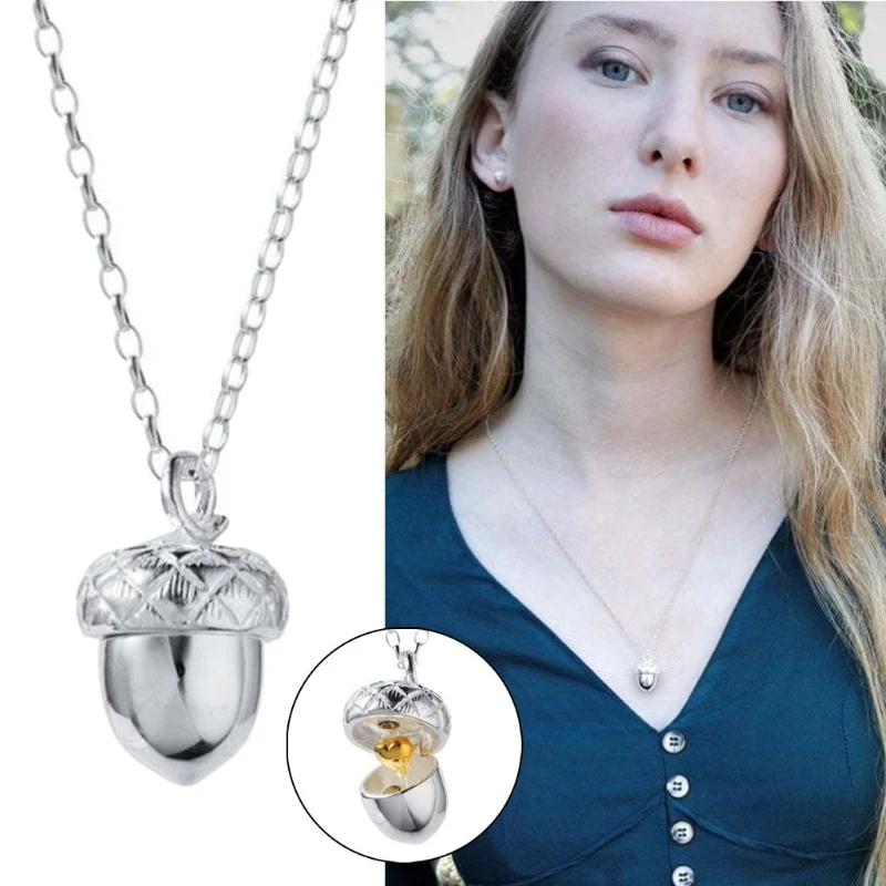 

Acorn Pendant Necklace Can Open Pinecone Pendant Cone Box Pendant Women Heart Acorn Charm Pendant Women Fashion Jewelry