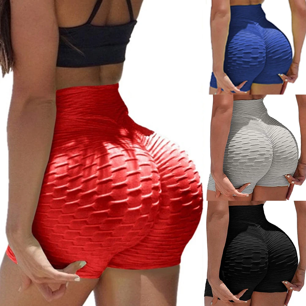 

KIWI RATA Women's High Waisted Workout Gym Butt Lifting Booty Yoga Shorts Ruched Running Tummy Control Leggings Textured Pants