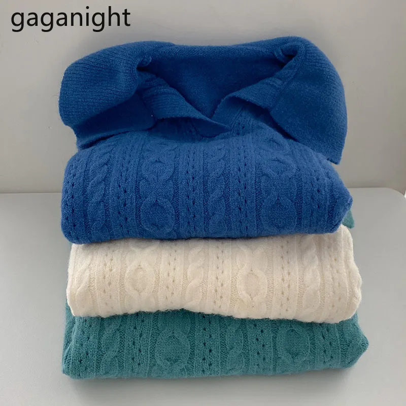 

Gaganight женский свитер однотонный осень-зима 2021 новый корейский шикарный нежный модный Свободный топ с длинными рукавами и полуоткрытым воро...