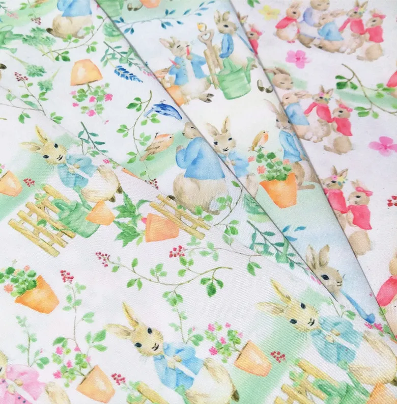 

50cm*145cm Fine Canvas Cartoon Rabbit Print Fabric Sewing Material Quilting Patchwork Needlework DIY Handmade Cloth Bag