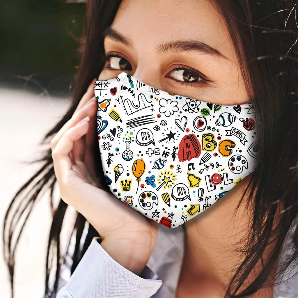 

Colorful Teach Love Inspire Letter Pattern Printed Mask Women Man Adjustable Mouth Cover Pollution Cotton Face Mask Reusable 1PC
