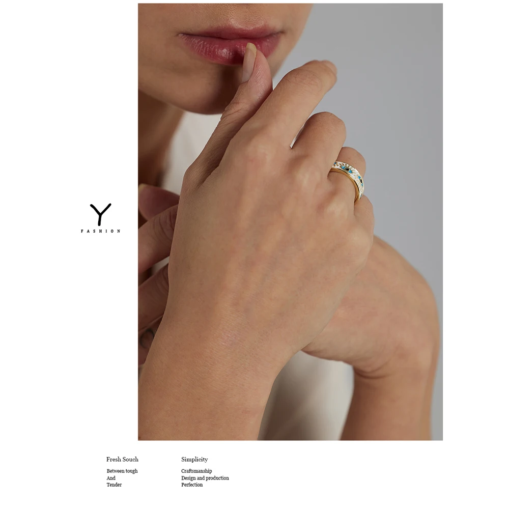 Yhpup Statement Enamel Eye Palm Rings Round Metal Adjustable Finger Ring Jewelry Bagues Pour Femme Copper Accessories Gift | Украшения и