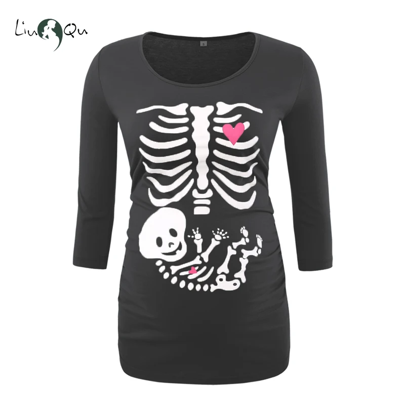 Топы для беременных на Хэллоуин с 3/4 рукавом и забавным принтом Футболка Одежда