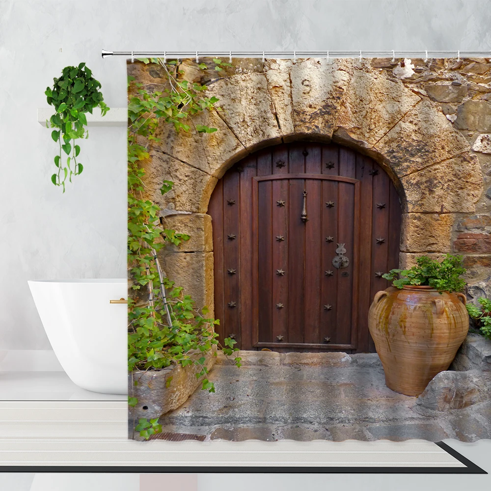 Занавеска для душа в стиле ретро декор ванной комнаты деревянная стена 3D-печать