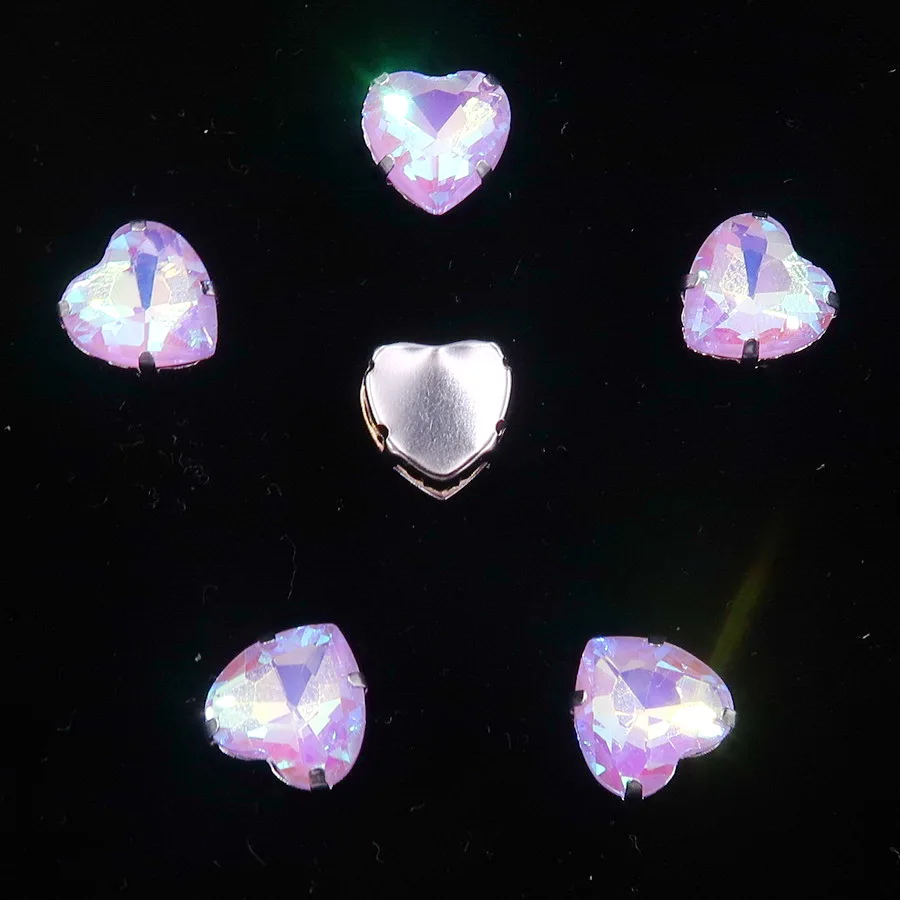 A39 Violet AB 20 шт/уп, серебряные украшения в виде когтей, желе, конфета, стекло, кристалл, 10 мм, в форме сердца, пришитые стразы, бусины для свадебного платья, сумок, обуви, сделай сам, отделка - Цвет: A39 Violet AB