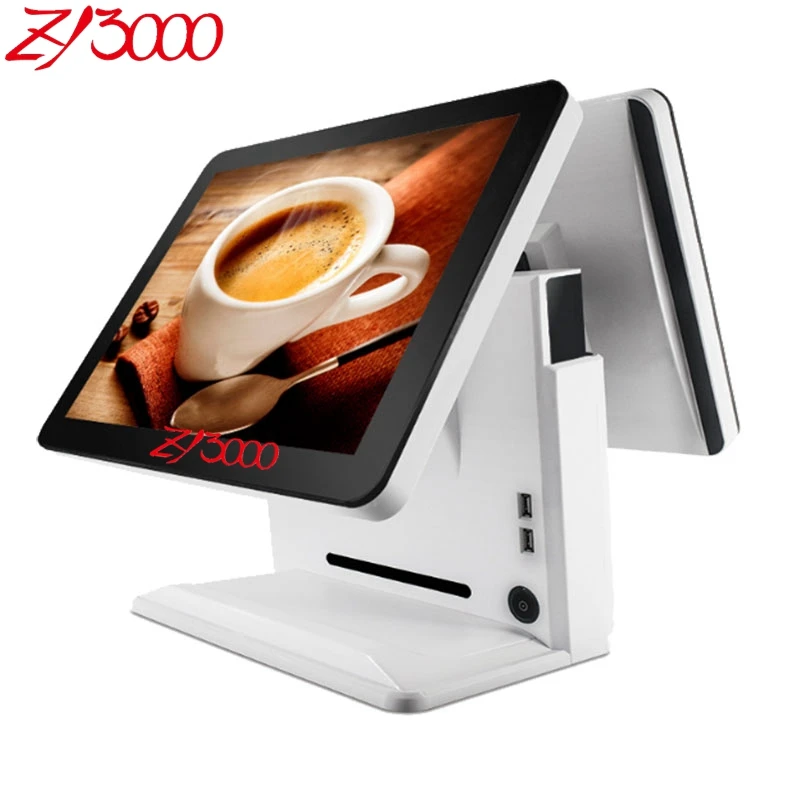 New White Color J1900 CPU 4g Ram 64G SSD 15 Inch Double Screen Pos Terminal With Multi Touch