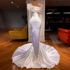 Белое элегантное вечернее платье-Русалка с длинным рукавом и открытыми плечами