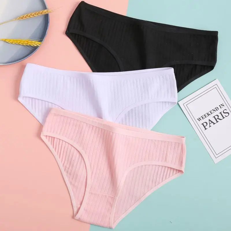 

Women Soft Cotton Panties Striped Women Sexy Underpants Solid Pink Black Ladies Briefs Female Lingerie M-XL Comfort Underwear