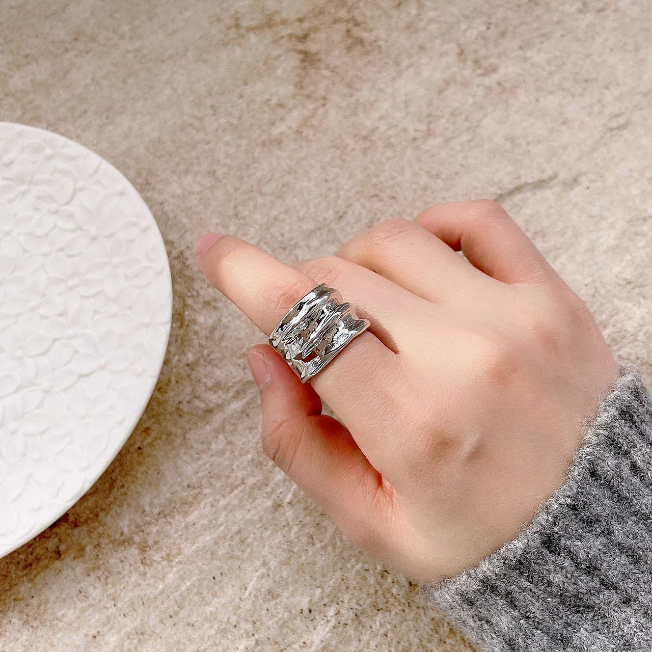 

925 Silver Engagement Rings for Women Couple Trendy Irregular Geometric Handmade Jewelry Valentine's Day Gifts Wedding Rings