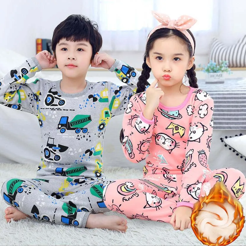 Детские пижамные комплекты Детская одежда для сна с рисунками животных Зимняя
