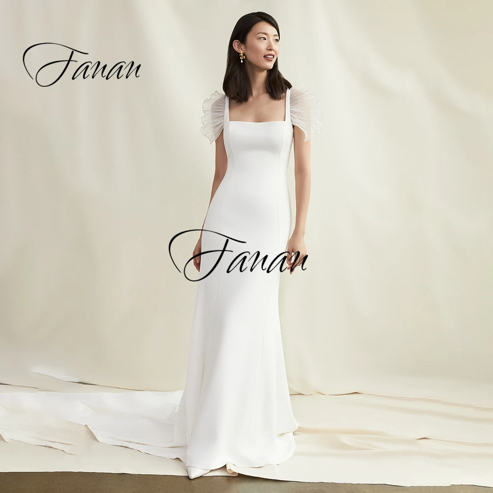 

Square Collar Backless Mermaid Wedding Dress Sleeeve Simple Floor Length Bridal Gown robe de soirée de mariage vestidos de novia