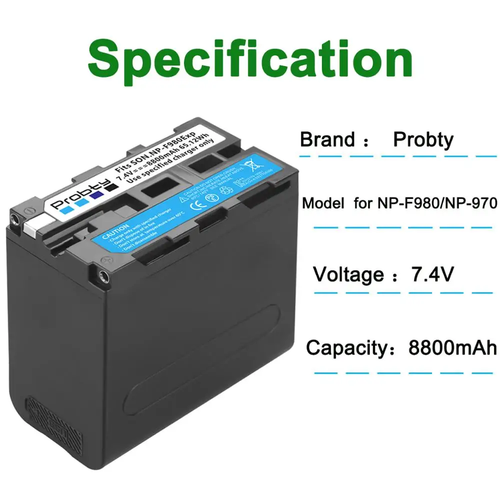 2 x USB-выхода 8800 мАч NP-F970 Аккумулятор со светодиодным индикатором питания для Sony