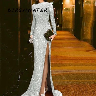 2019 Новое Женское Элегантное Длинное Платье с пикантным дизайном сбоку