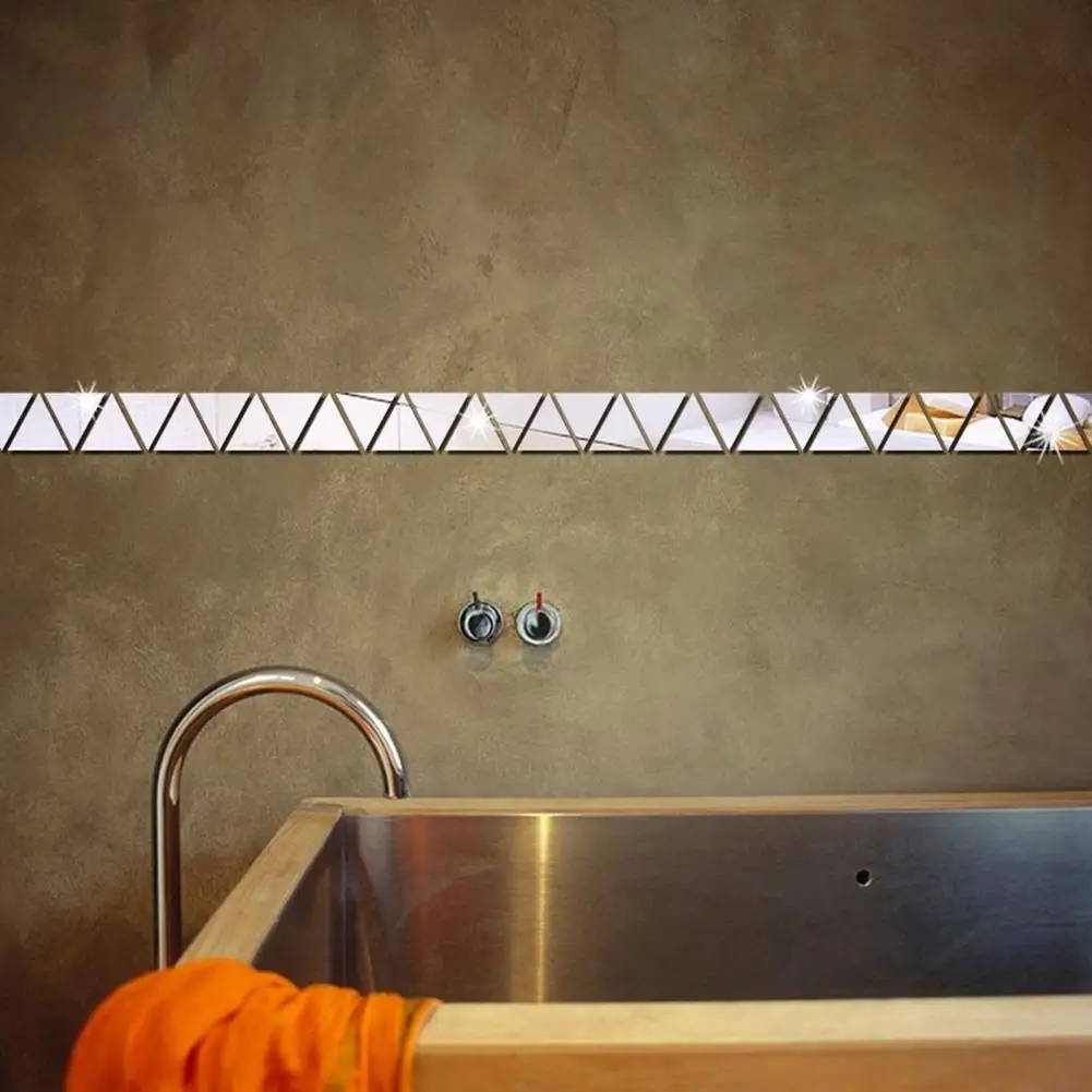 

HOT SALES!!! 100 Pcs Acrylic 3D Triangle Mosaic Mirror Effect Wall Sticker Home Room DIY