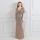 Соблазнительное вечернее платье с глубоким V-образным вырезом, простое платье в пол в стиле ампир, женское официальное платье с блестками, модель D1279