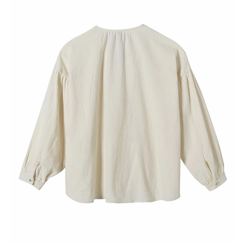 

ZA Summer Women Casual Blouse Long Sleeve Solid Shirt V-Neck Female Loose Thin Top Single Breasted Blouse