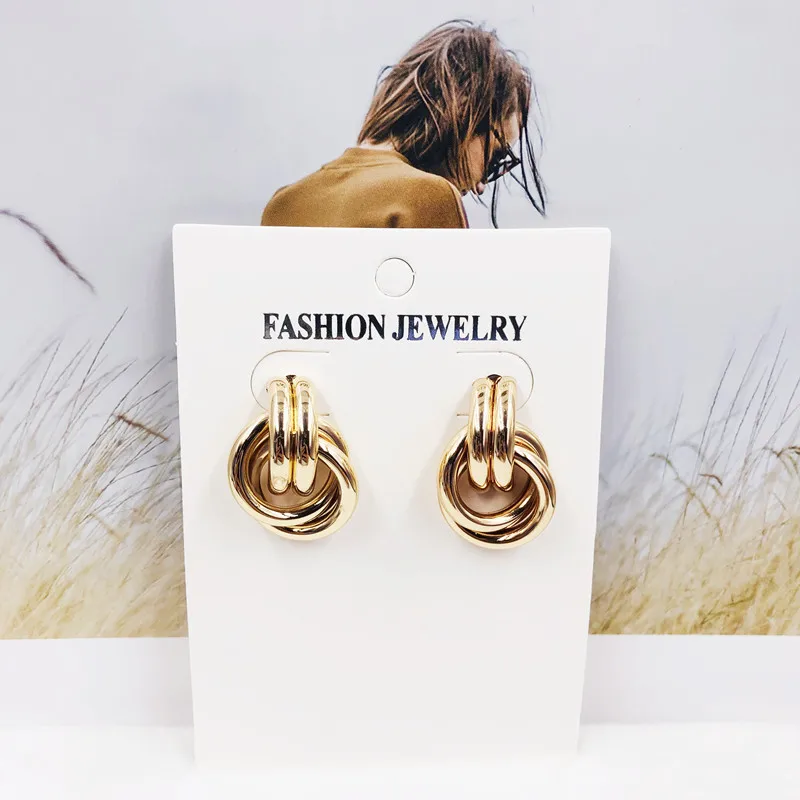 Stylish geometric earrings simple round double layer pendant gold metal big party holiday decorations | Украшения и аксессуары