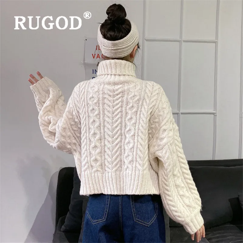 RUGOD Turtleneck Knitted Sweater Twist Pattern Pullover Solid Jumper Winter Tops For Women Knitwear Loose Korean Style Fashion | Женская