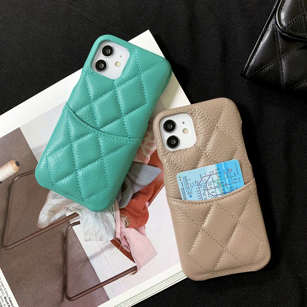 for iphone 13 12 11 pro xs max x xr plus luxury brand genuine leather card pocket case top quality phone cover accessory bag free global shipping