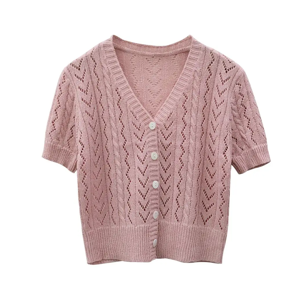 

spring and summer film knitting hollow out short sleeve T-shirt female women coat 25008#