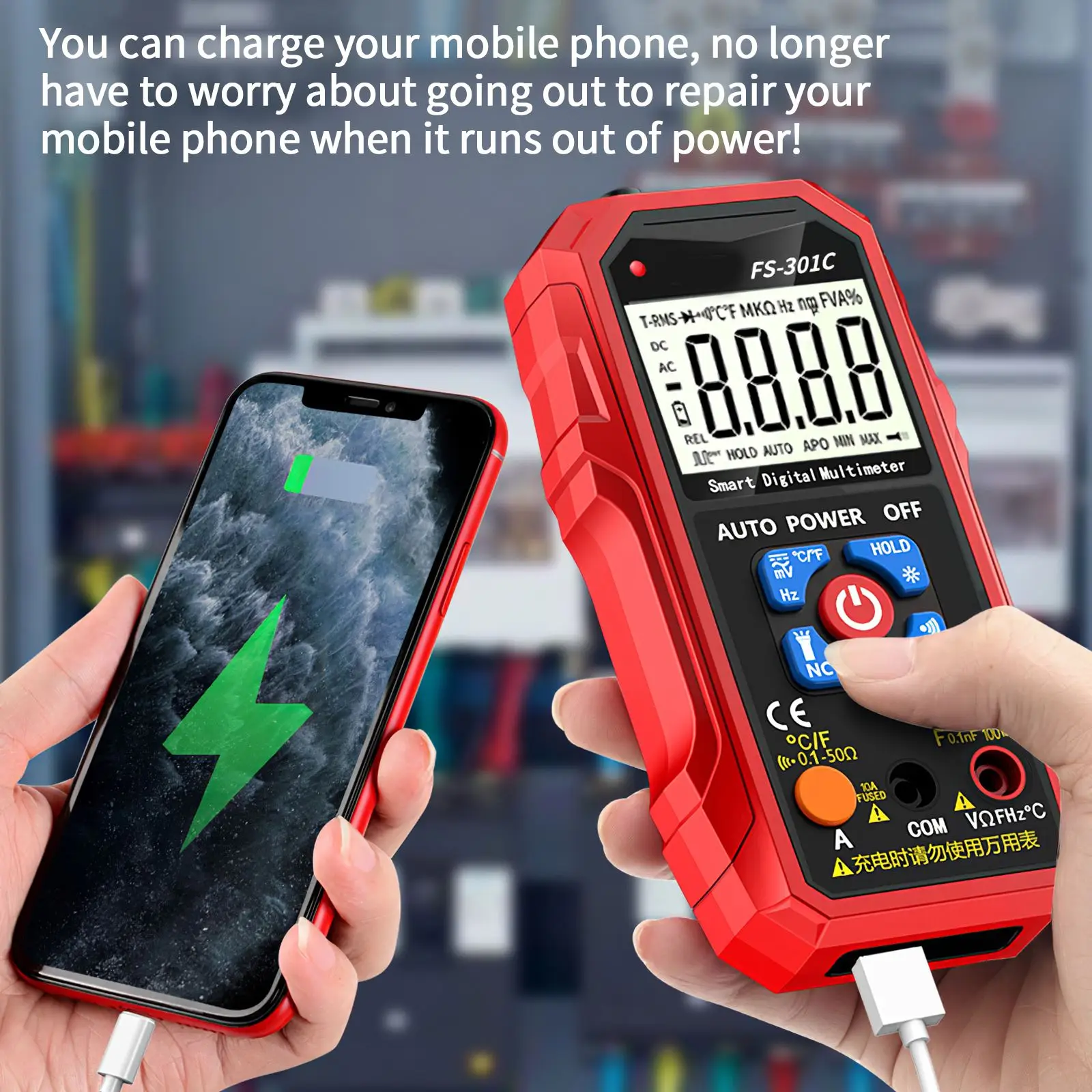 

Digital Multimeter Multifunctional Mobile Power Bank Multifunctional AC/DC Voltage Meter Built-In Fuse With Flashlight Backlight