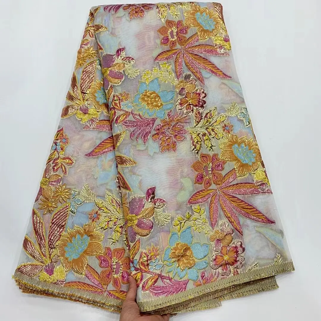 

2022 Brocade Fabric African Jacquard Lace Material Floral Organza Mesh Cloth Nigerian French Tulle Net Dentelle Africaine POZ37
