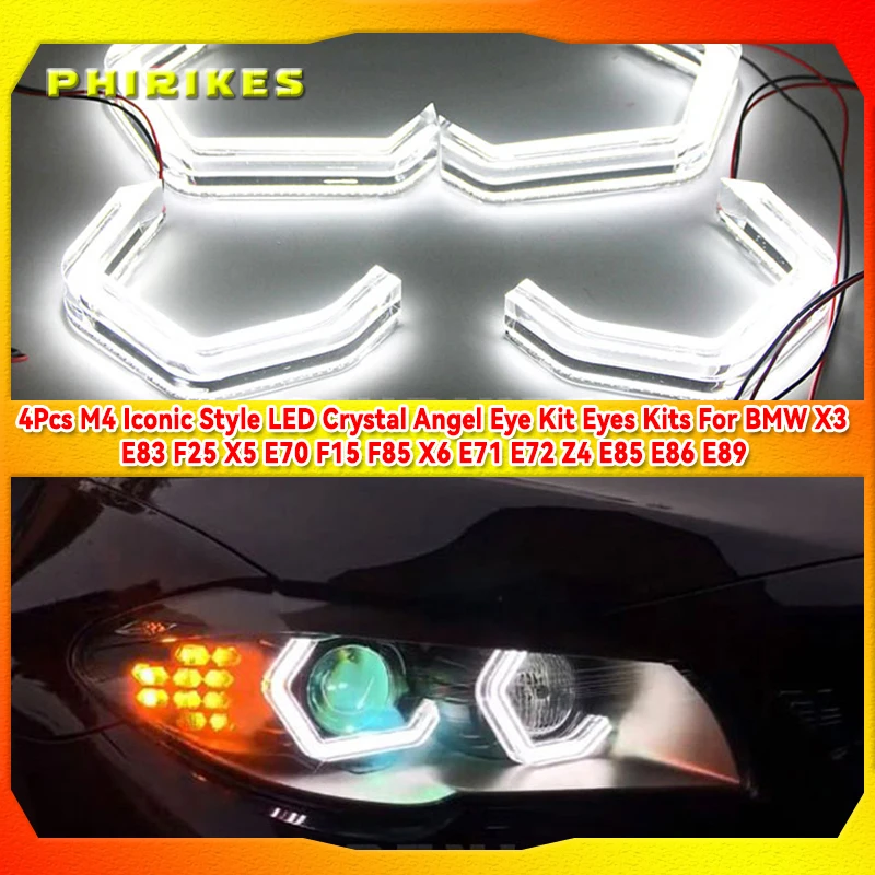4 светодиодный т. светодиодные кольца в стиле M4 с ангельскими глазами, автомобисветильник ходовые огни DRL для BMW X3, E83, F25, X5, E70, F15, F85, X6, E71, E72, Z4, E85, E86, E89