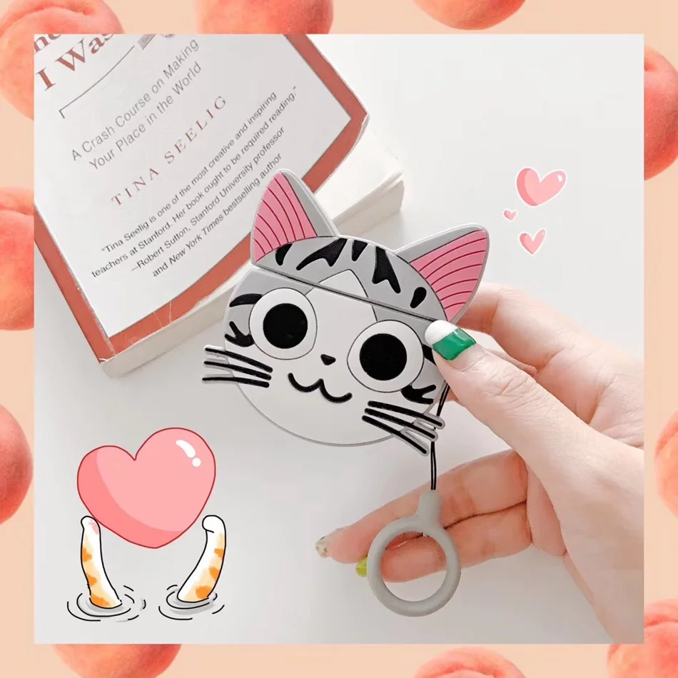Cheese Cat Для AirPods случае 3D мультяшный наушник чехол для Apple Airpods 2 забавные интимные аксессуары защитную крышку с палец кольцо ремень - Цвет: Cheese Cat