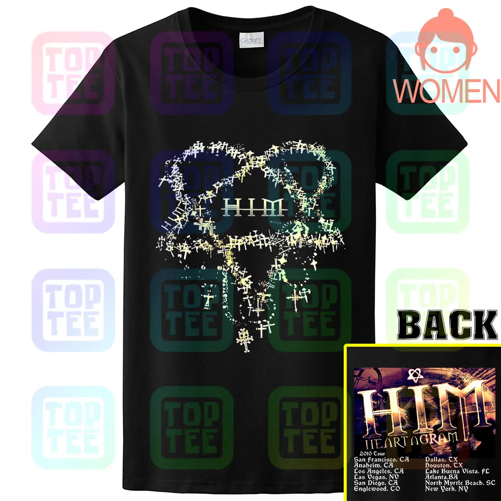 WOMEN-BLACK Его адское величество он Heartagram взрослый маленький футболка 2010 Tour Ville Valo - Цвет: WOMEN-BLACK