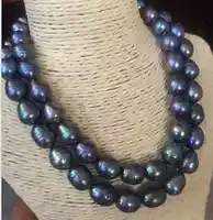 double strands tahitian black blue 10-11mm baroque pearl necklace  925s
