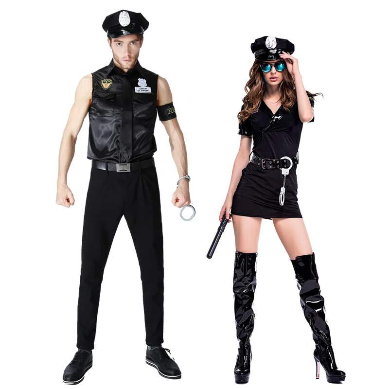 

Halloween New Sexy Black Couples Masquerade Costume Police Game Uniforms Role-playing Men Women Outfits Cosplay Fancy Clothes