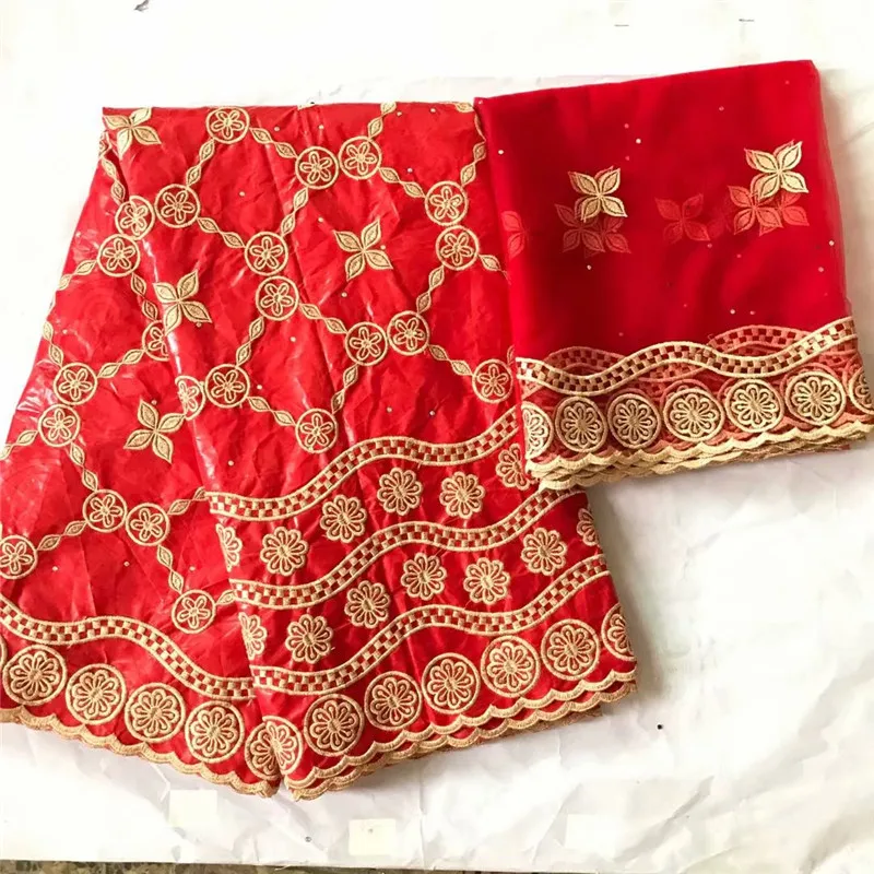 

Popular royal blue party embroidery African jacqured cotton bazin lace fabric+2yards net lace material for sewing dress IKBN101