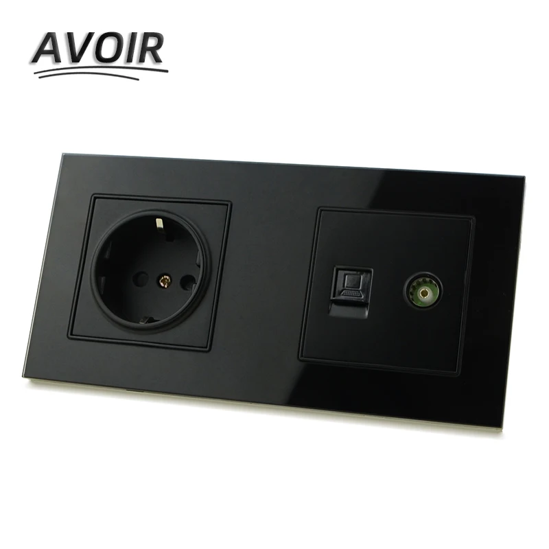 

Avoir DE EU Standard Socket RJ45 Jack Port TV Televison Computer Outlet Power Wall Double Socket Glass Panel Outlet
