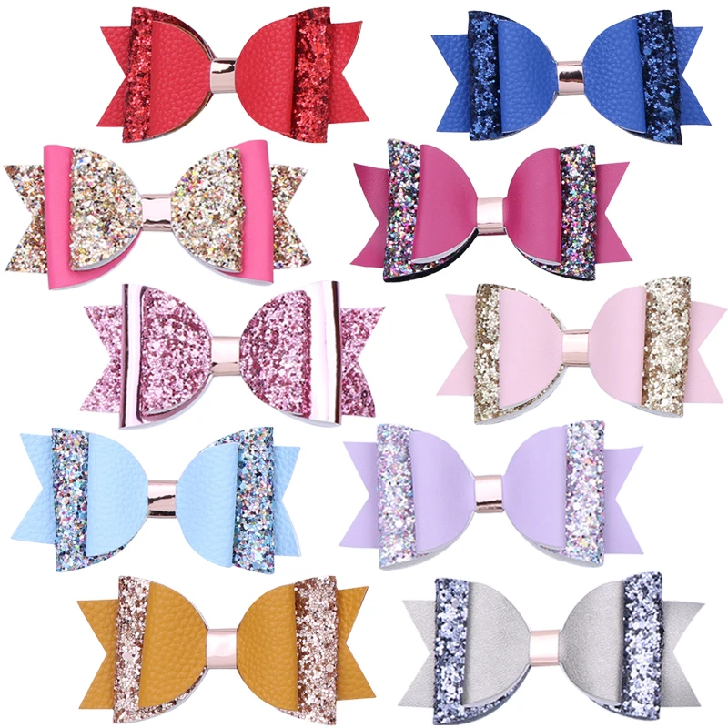 10 шт./компл. 4 дюймовые двухслойные блестящие банты для волос заколки с бантом