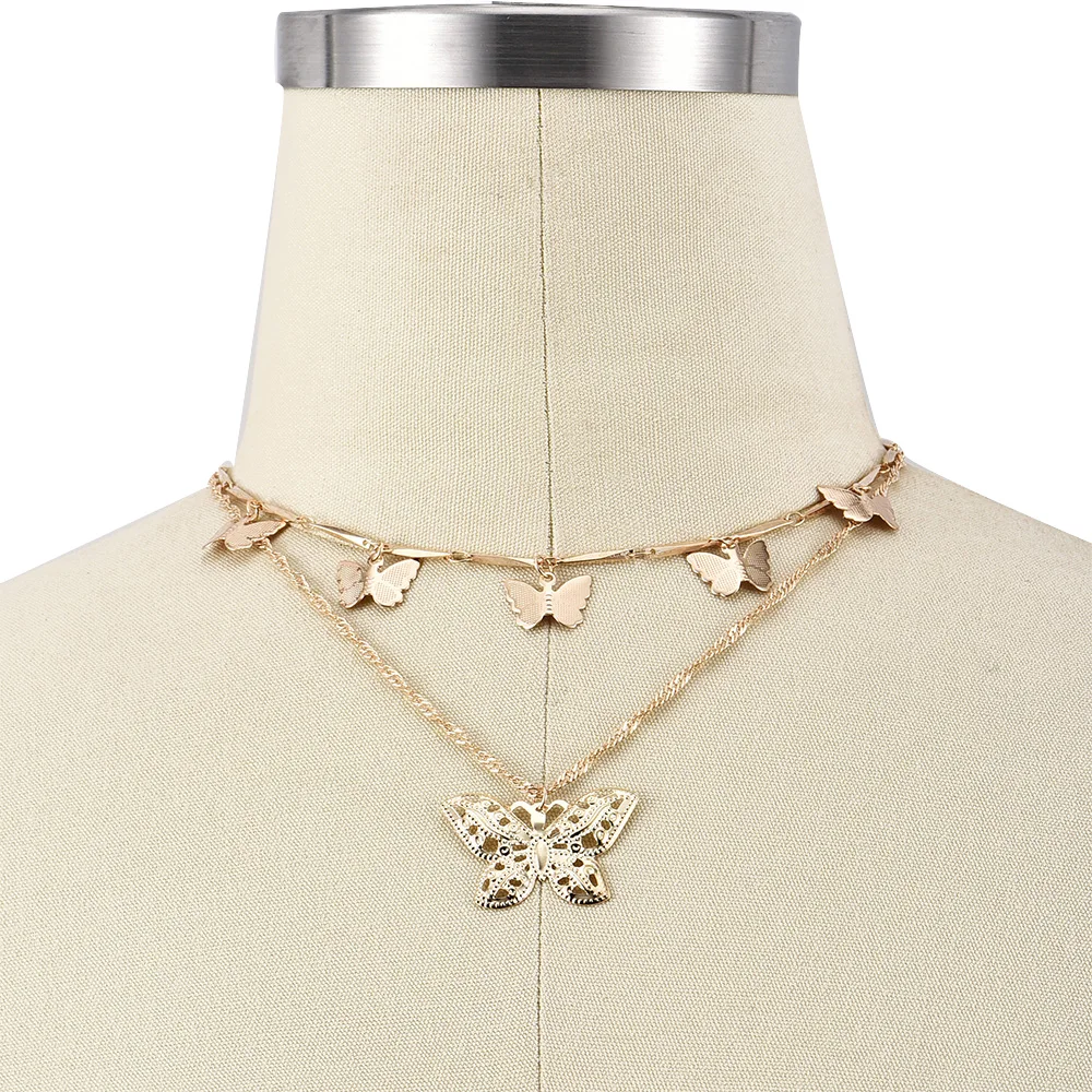 Bls-чудо Boho винтажные золотые ожерелья для женщин полый кулон в форме бабочки 2019
