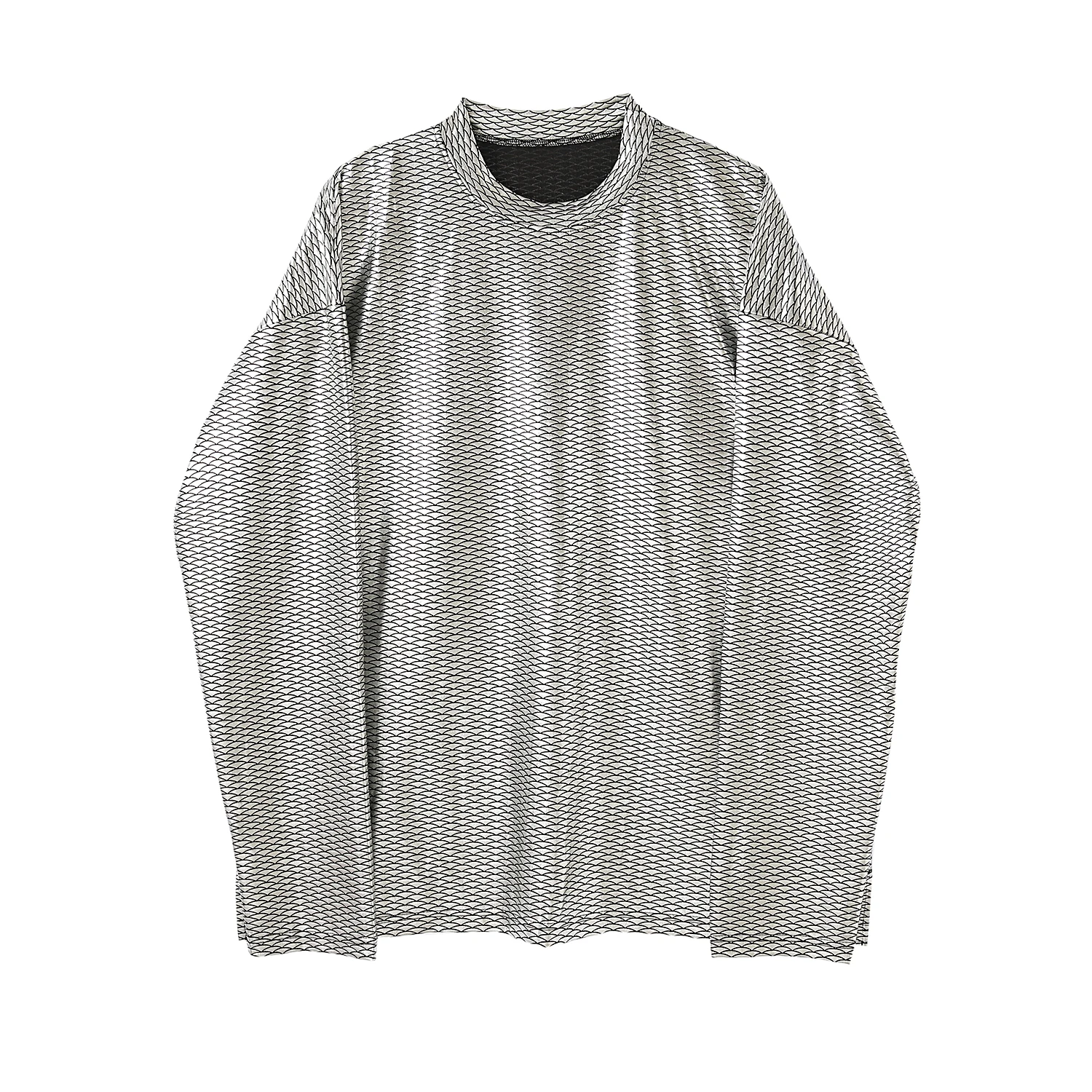 

Male Streetwear Hip Hop Vintage Fashion Loose Tee Shirt Stage Clothing Men Fish Scale Pattern Long Sleeve T-shirt