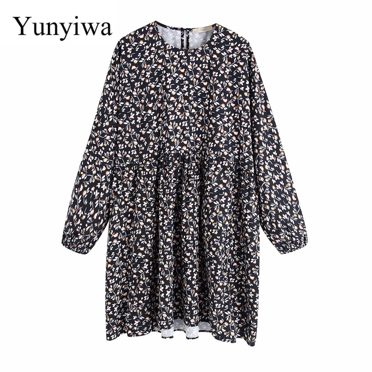 Женское платье с длинным рукавом и цветочным принтом богемное круглым вырезом