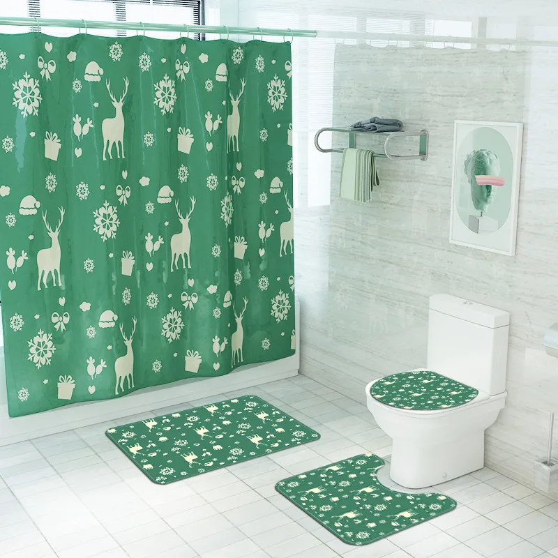 

Modern geometric shower curtain with hook, bathroom cushion cover, anti-skid soft bath blanket, Christmas home decoration