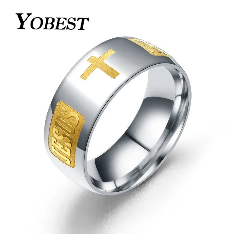 Yobest 316 титановая сталь посеребренное христианское кольцо с надписью Иисуса