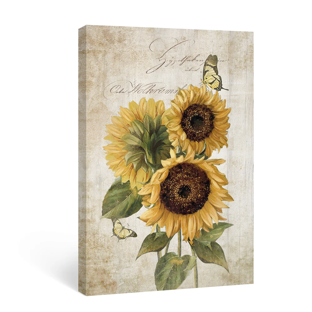 

Sunflower Wall Art Canvas Painting Botanical Posters for Bedroom Yellow Green Bathroom Pictures Rustic Home Decor Prints