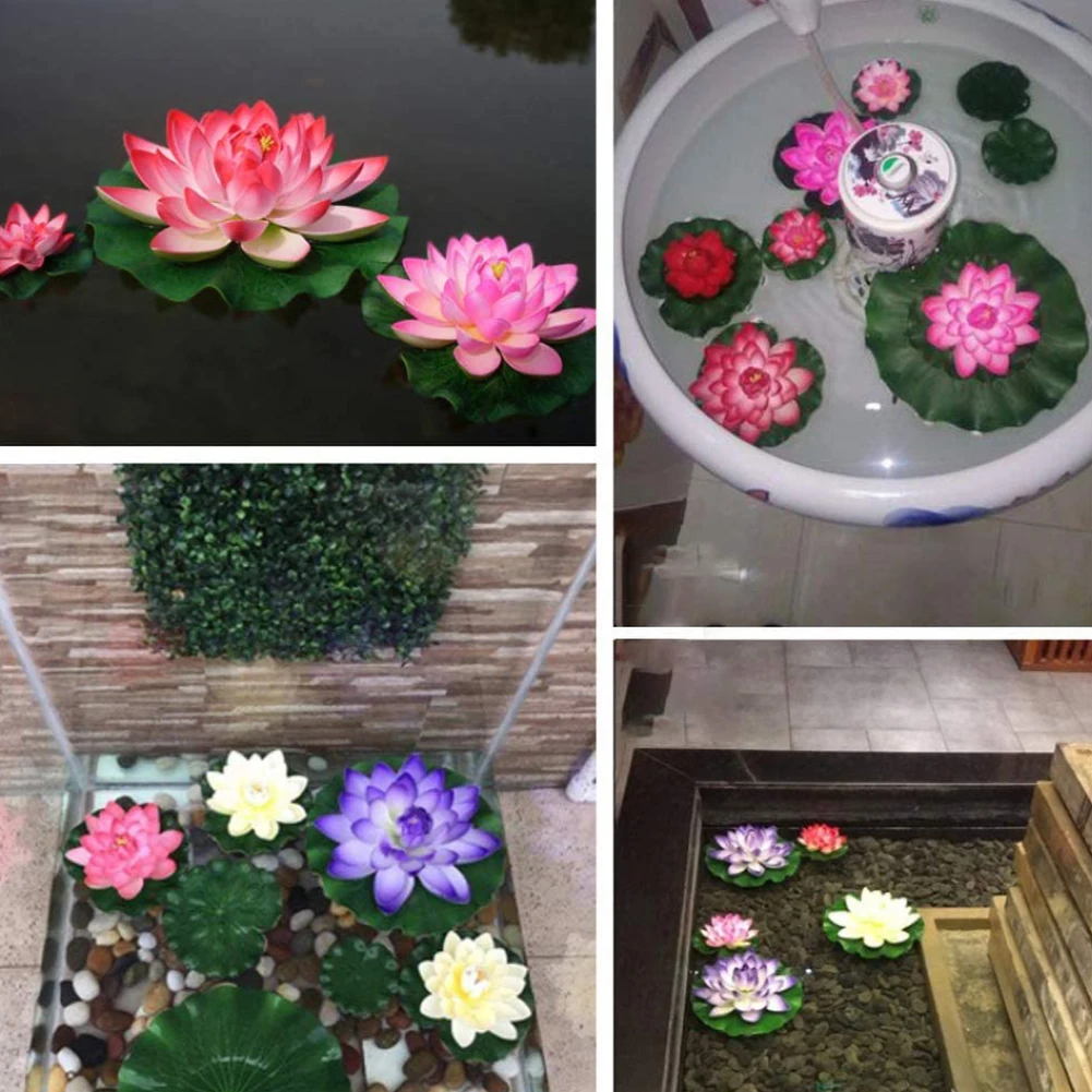 

10PCS Floating Lotus Mixed Color Artificial Flower Lifelike Water Lily Micro Landscape For Wedding Pond Garden Fake Plants Decor