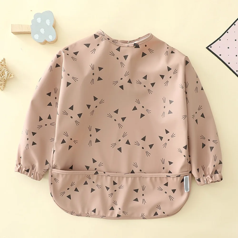 

Waterproof Bib For Kids Fashion Design Long Sleeve Feed Bibs Cartoon Lovely Cat Cherry Dinosaur